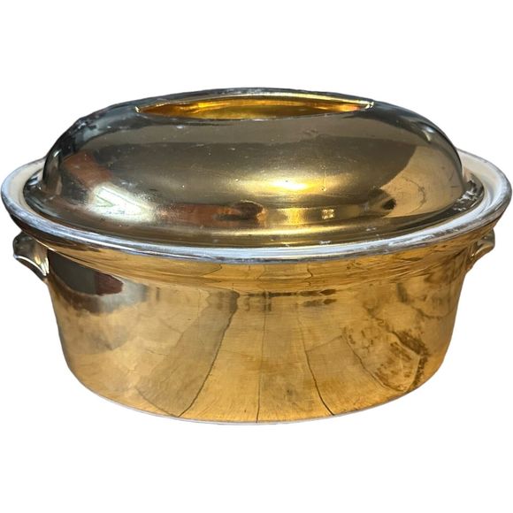 Vintage Royal Worcester Gold Lustre Bean Pot Lid Oven Casserole Dish Shape 24 - Picture 1 of 16